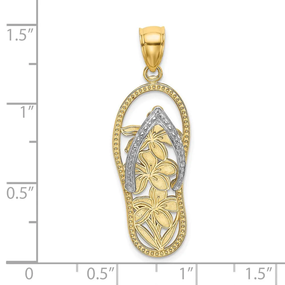 14K W/ Rhodium Flowers In Flip Flop Charm