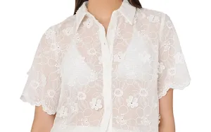 3D Floral Cotton Eyelet Button Up-3D Floral Cotton Eyelet Shorts ::RET