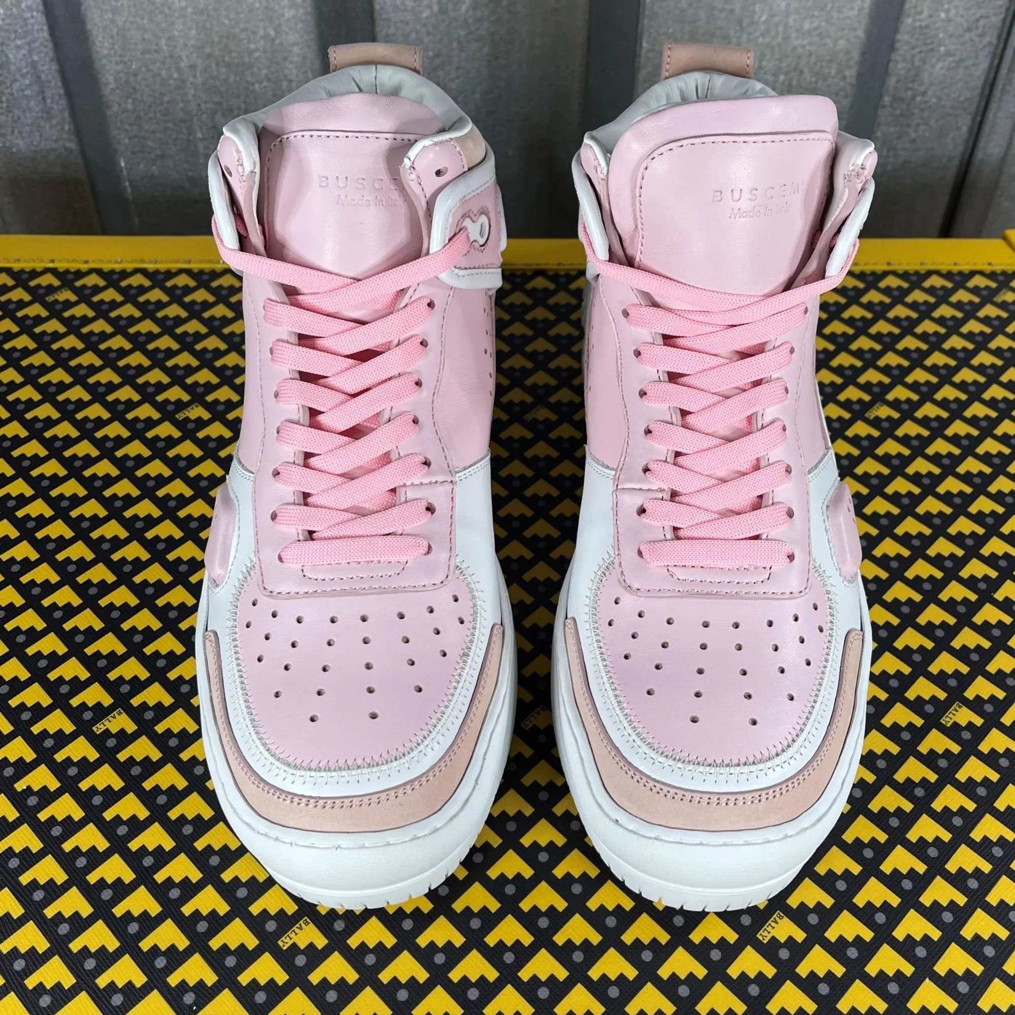 Buscemi Womens Basket Pink Leather High Top Sneakers