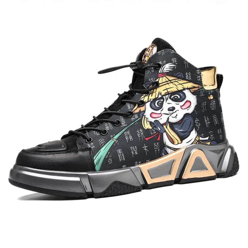 Chinese Kung Fu Panda Hanzi Print High Top Sneakers for Men