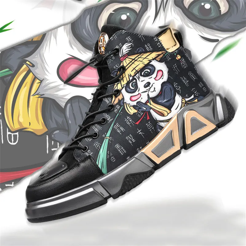 Chinese Kung Fu Panda Hanzi Print High Top Sneakers for Men