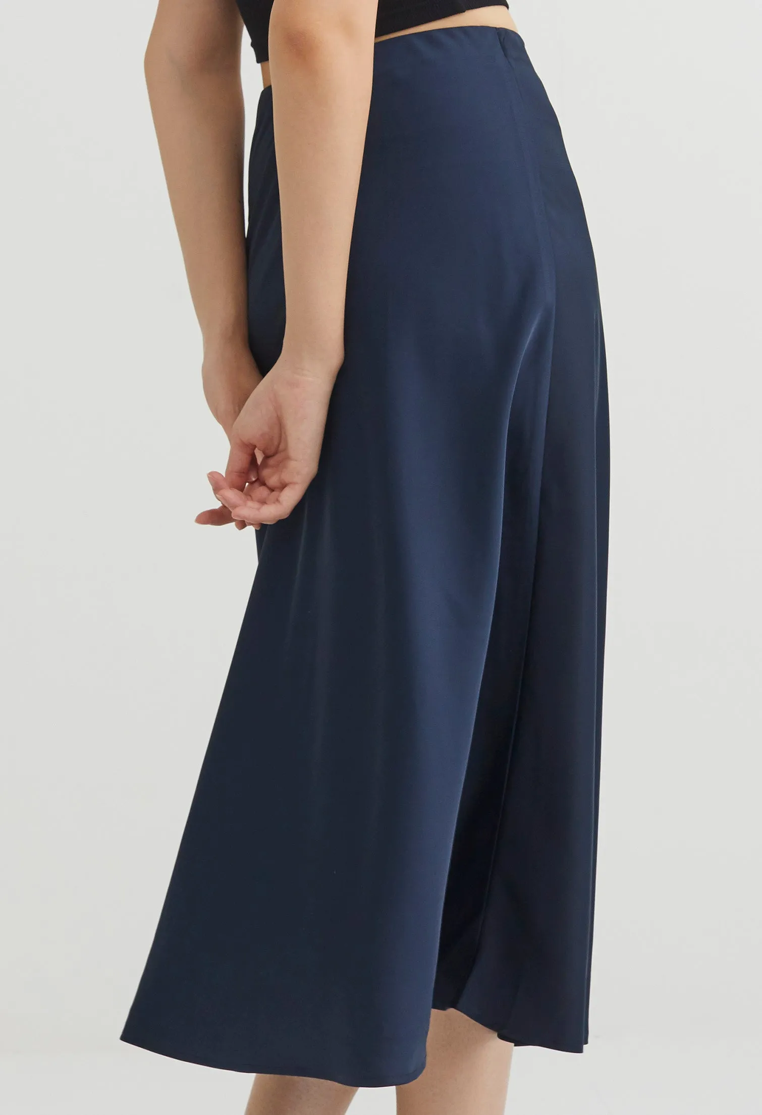 Floral Leaf Indigo Satin A-Line Skirt