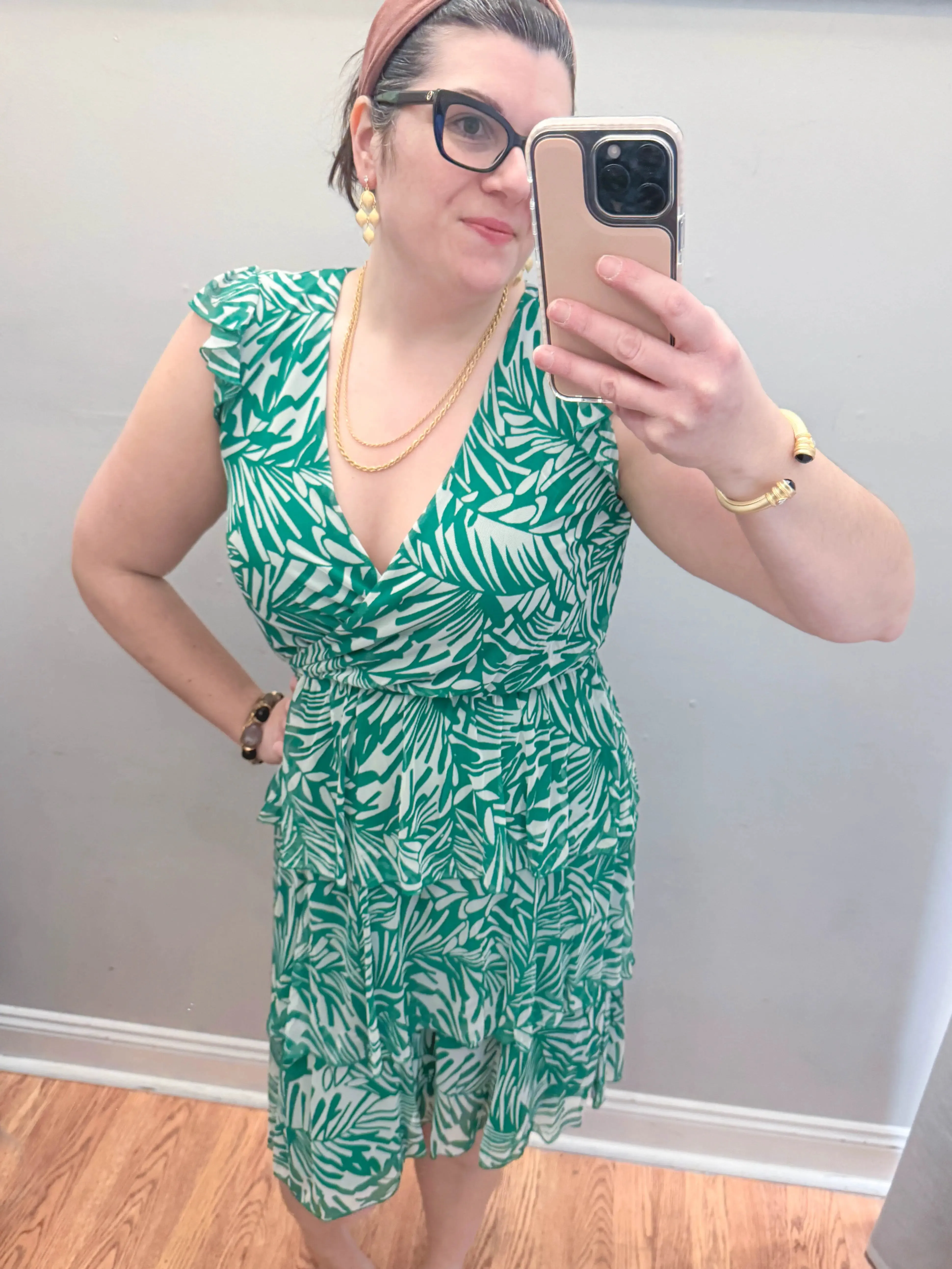 Flouncy Tiered Ruffle Dress Mesh Airy Layers Tropical Green