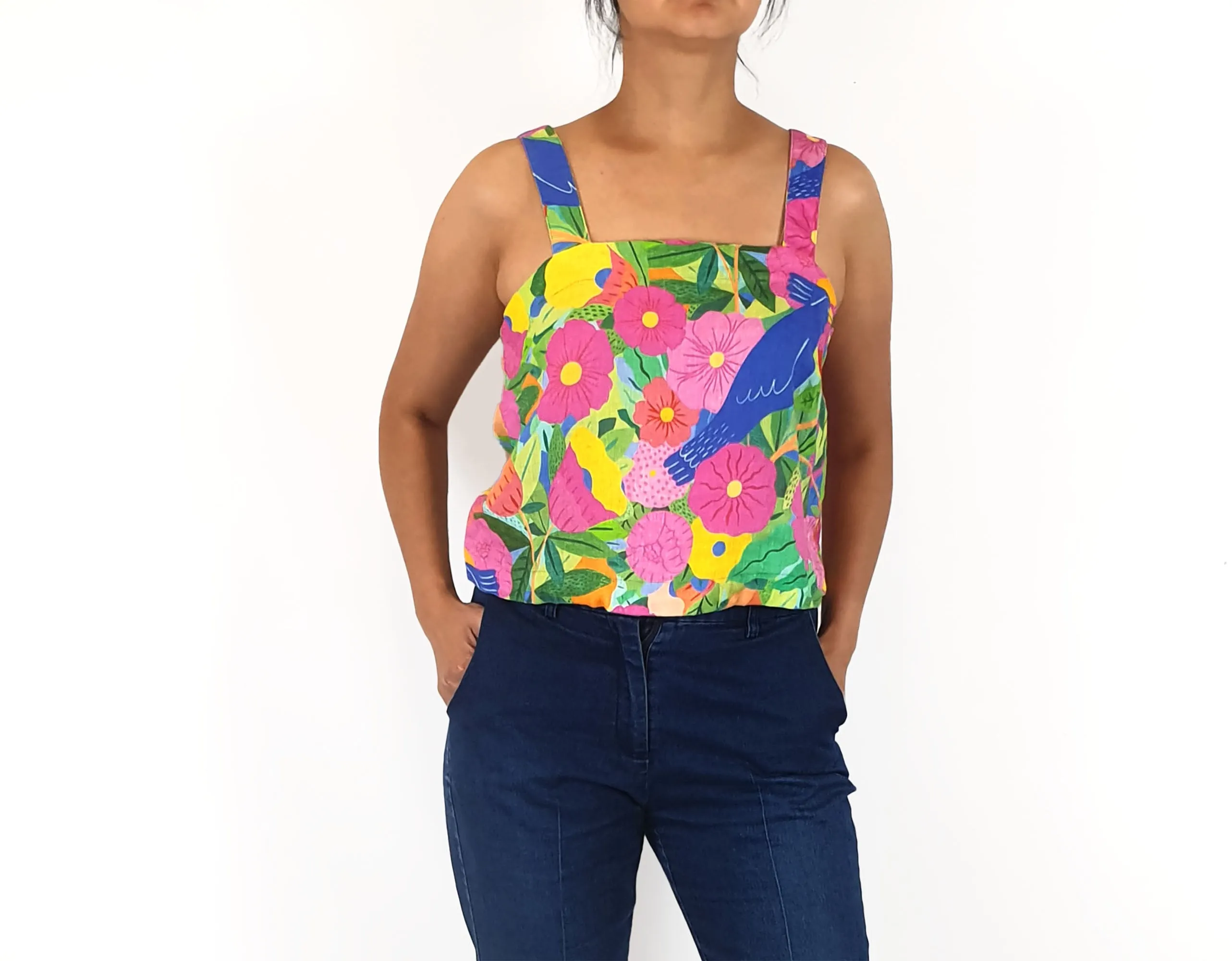 Gorman cropped linen floral top size 10