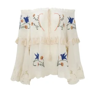 GRACE - Boho Off-shoulder Embroidery Blouse (to size XL)