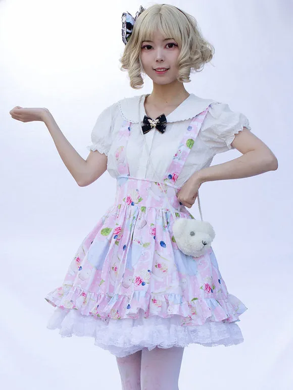 Harajuku Fashion Lolita SK Floral Print Soft Pink Ruffles Lolita Skirts