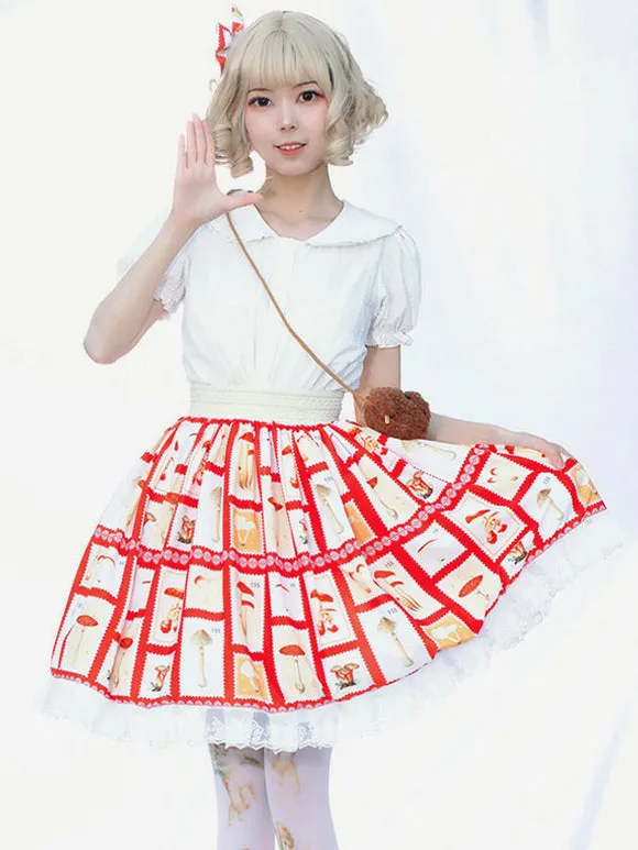 Idol clothes Lolita SK Floral Print Red Ruffles Lolita Skirts