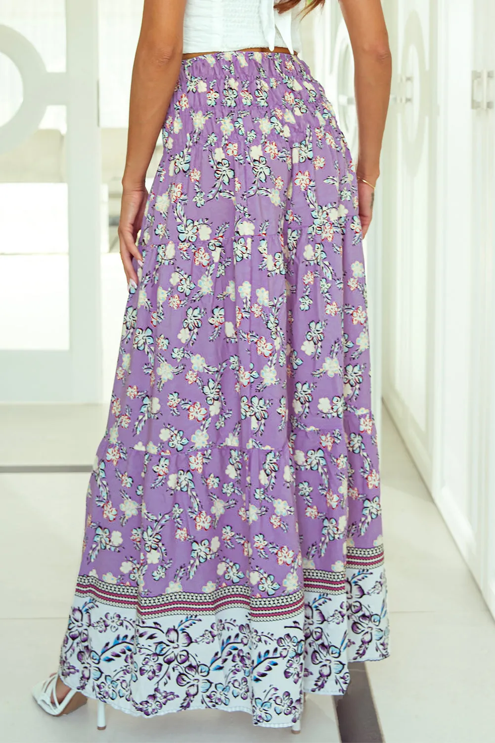 KaleaBoutique Beautiful Floral Print Shirred High Waist Maxi Skirt