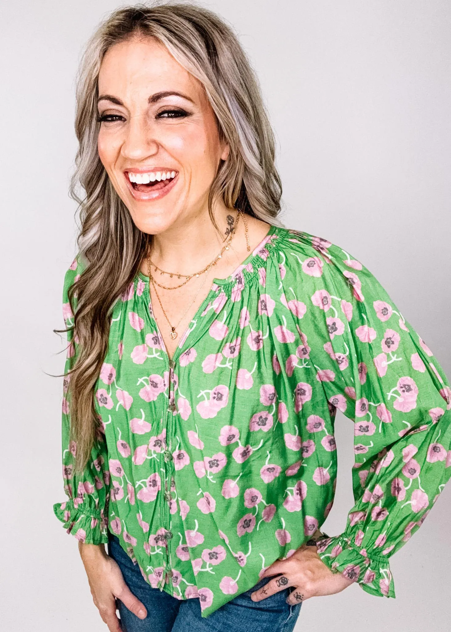 Lime and Purple Poppy Blouse