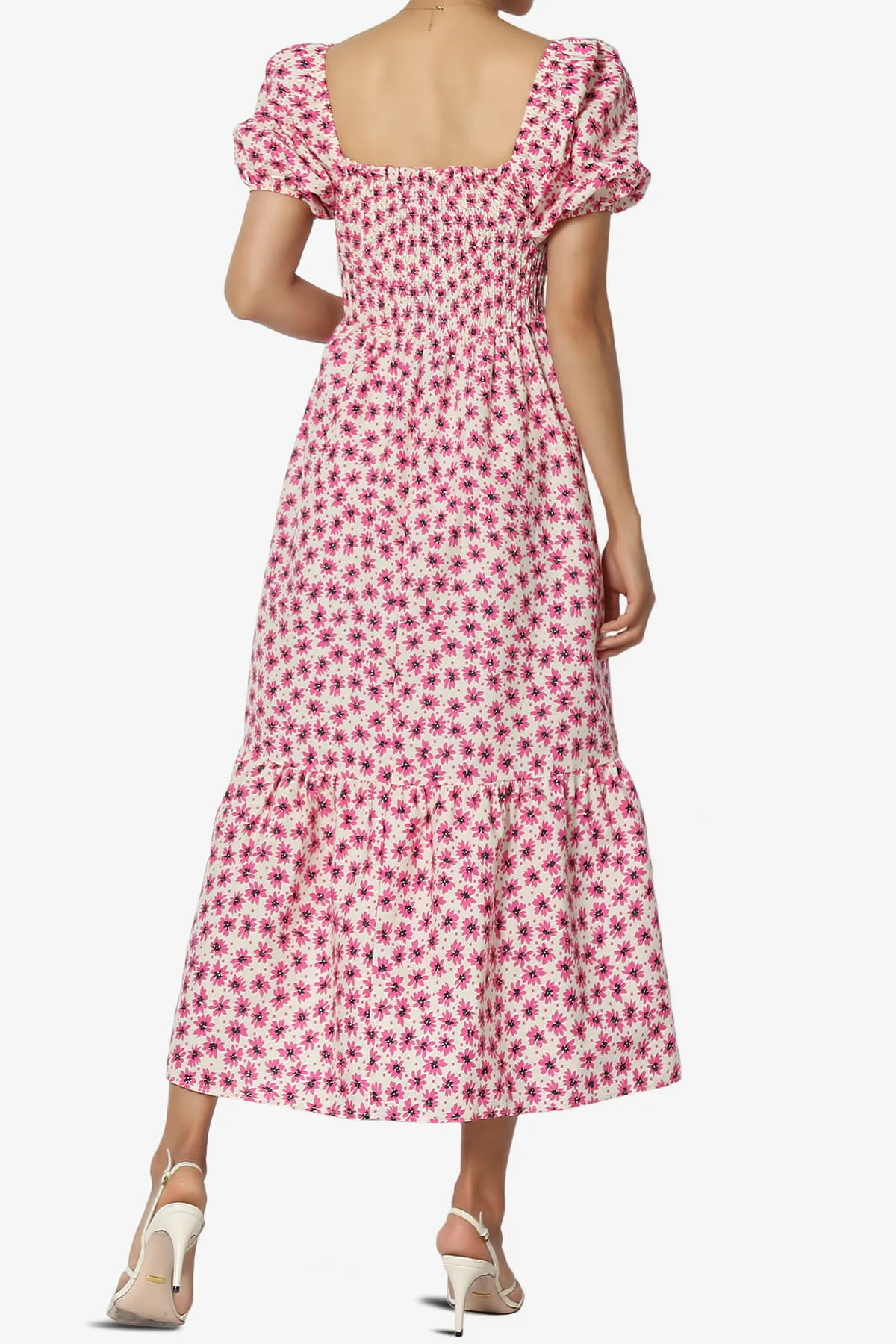 Meme Puff Sleeve Smocked Tiered Midi Dress