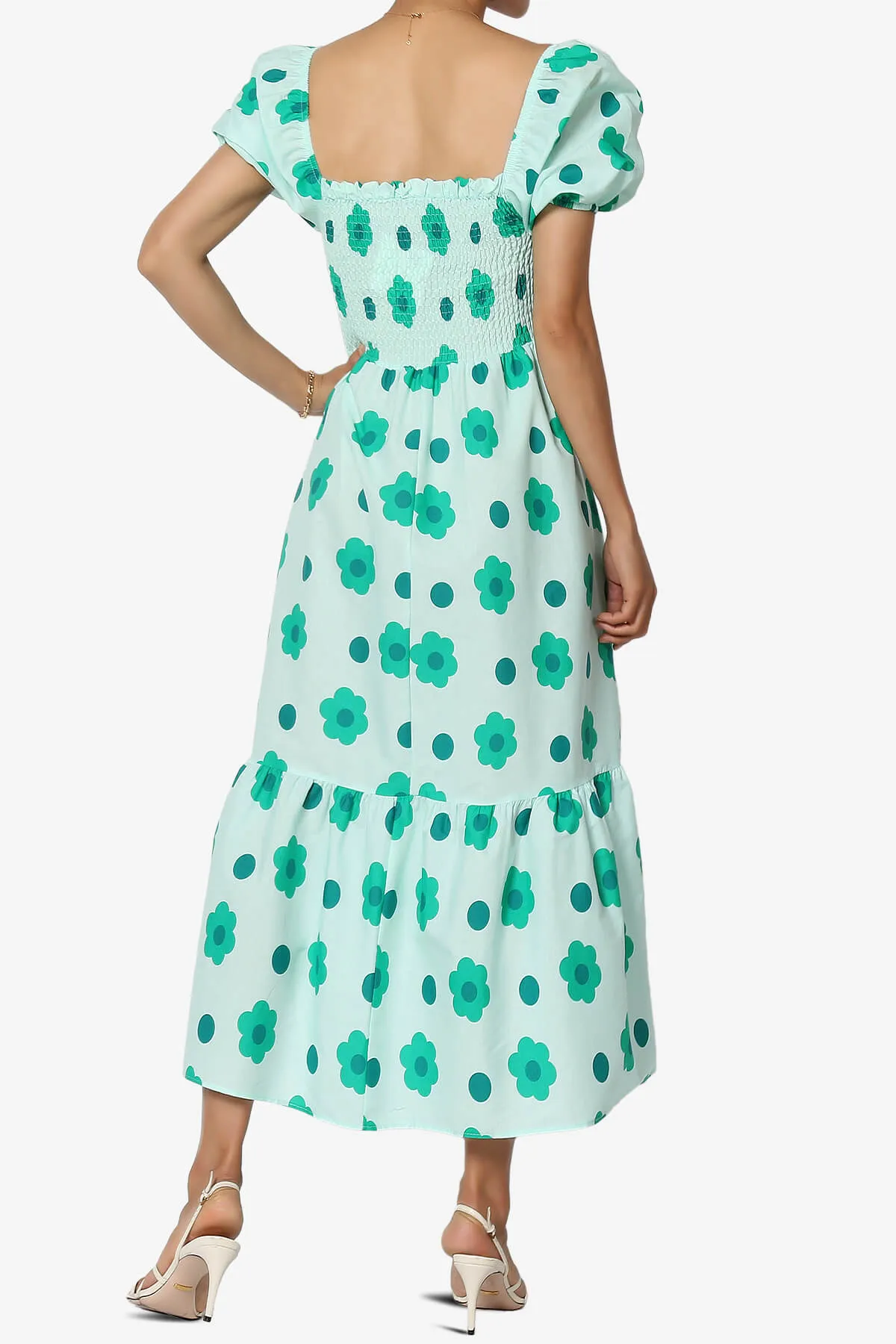 Meme Puff Sleeve Smocked Tiered Midi Dress