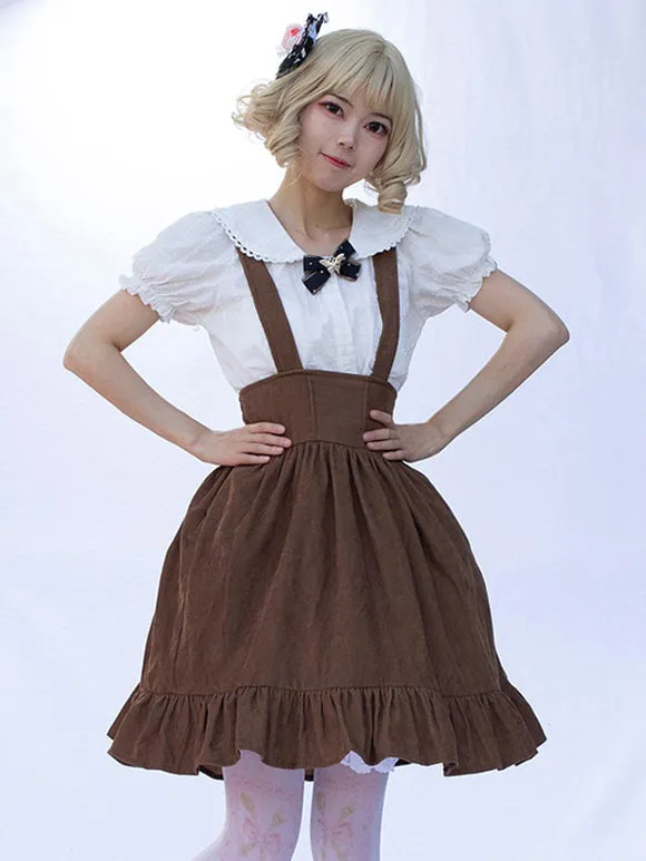 Pastoral Style Lolita SK Cardcaptor Sakura   Floral Print Camel Ruffles Lolita Skirts