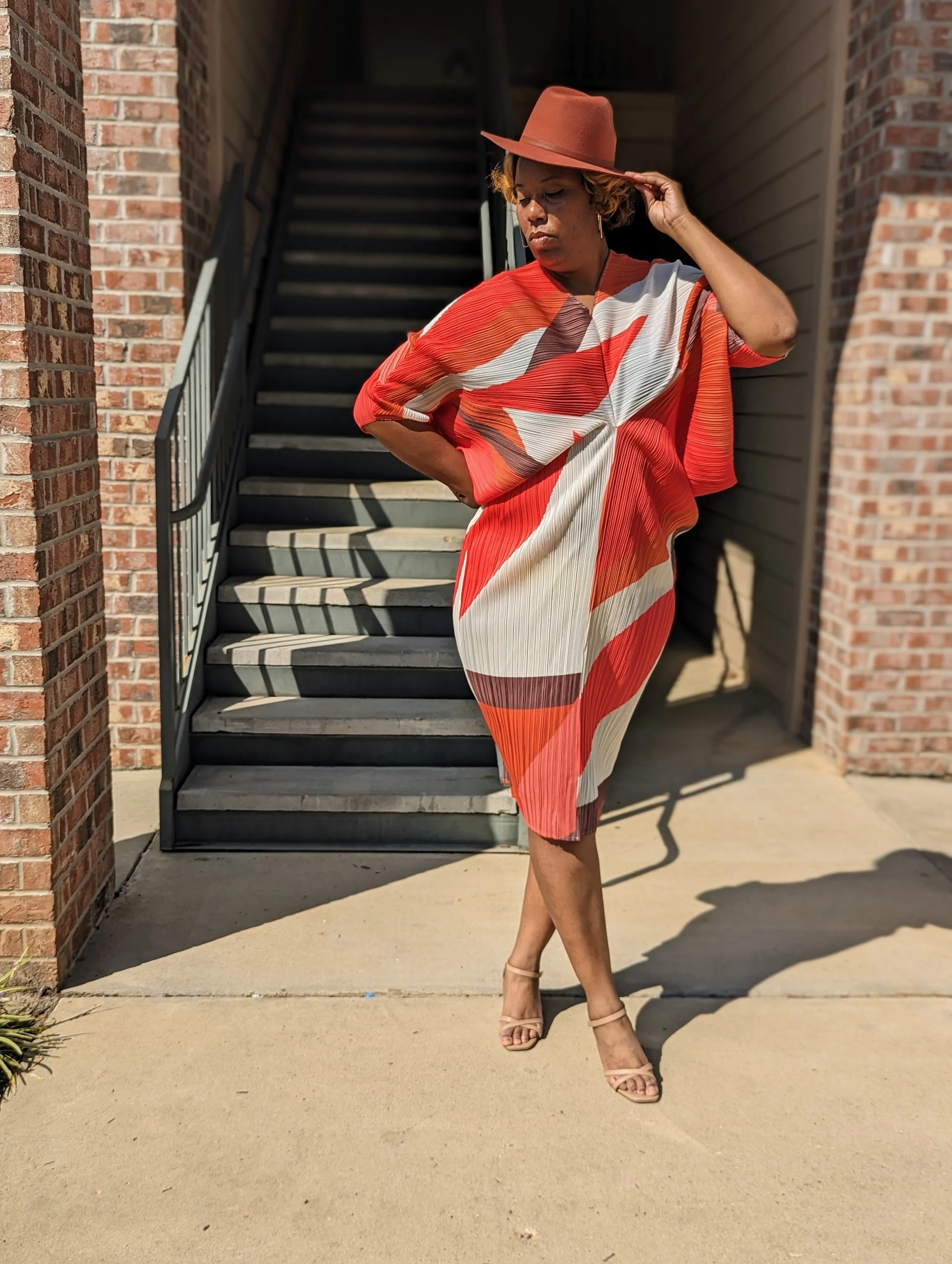 PLEATED BATWING DRESS