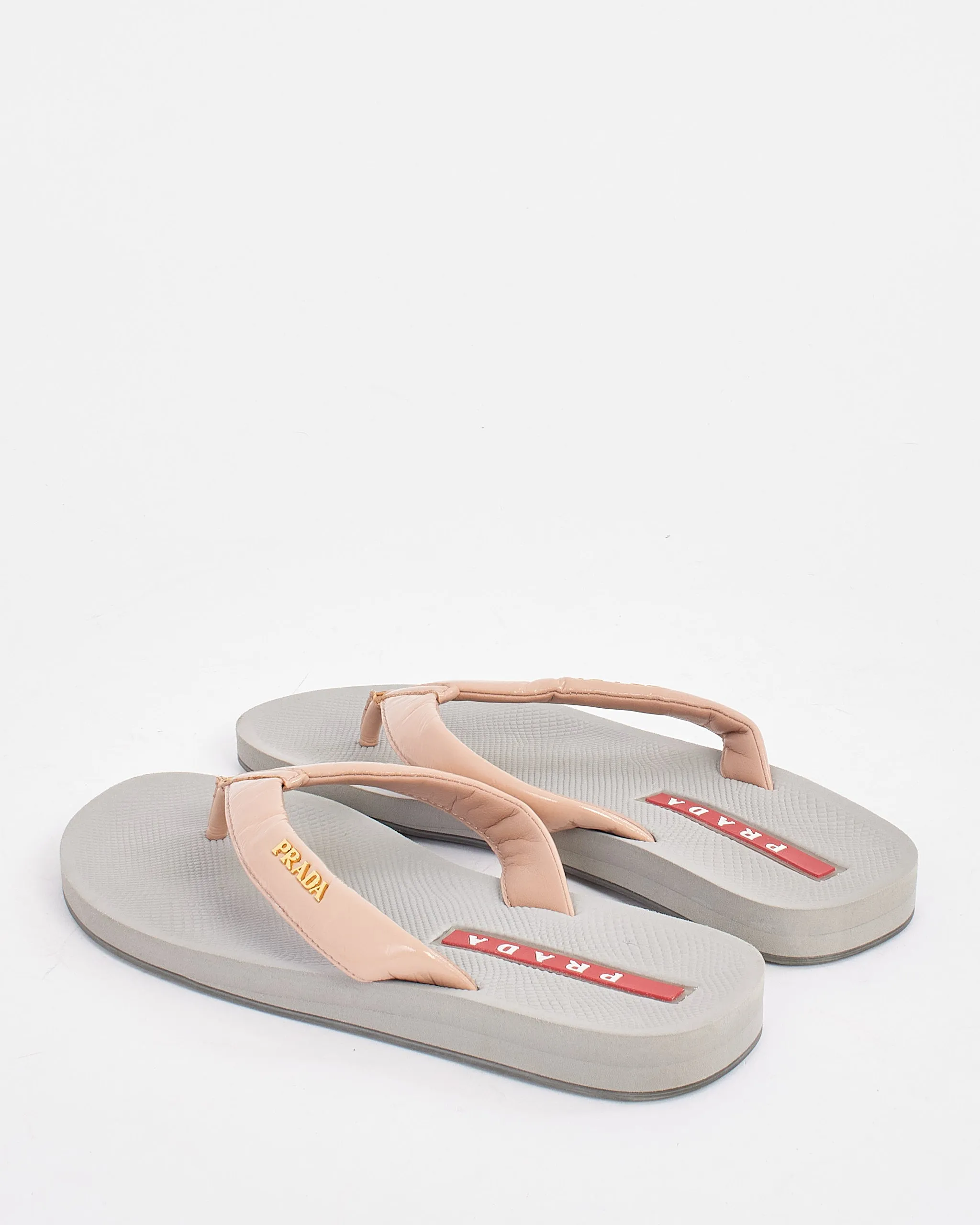 Prada Nude Patent Leather Flip Flop Sandals - 35