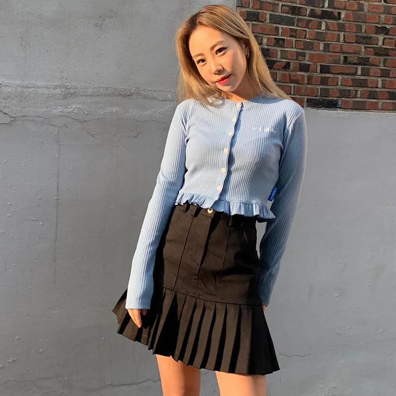 "BLACK/BLUE/KHAKI LIGHT-COLORED RUFFLED PLEATED" SKIRT UB2442