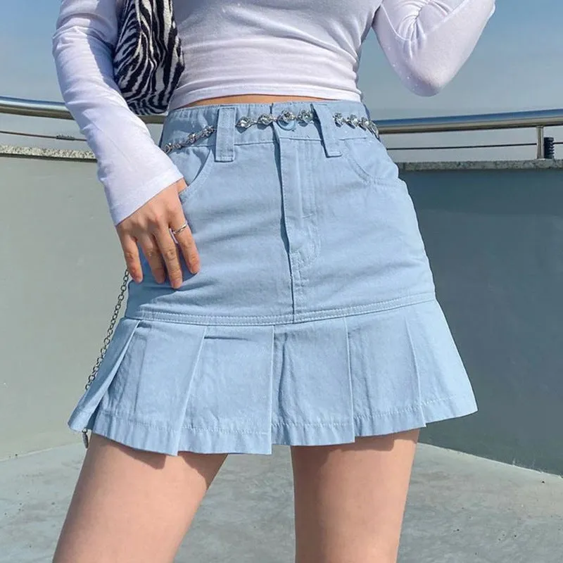 "BLACK/BLUE/KHAKI LIGHT-COLORED RUFFLED PLEATED" SKIRT UB2442