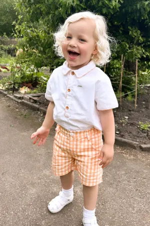 "Lorencio" Peach Gingham Shirt & Shorts