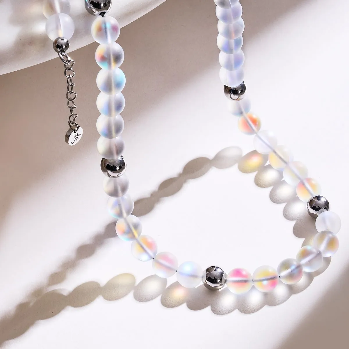 Rainbow White | Silver | Mermaid Glass Statement Necklace