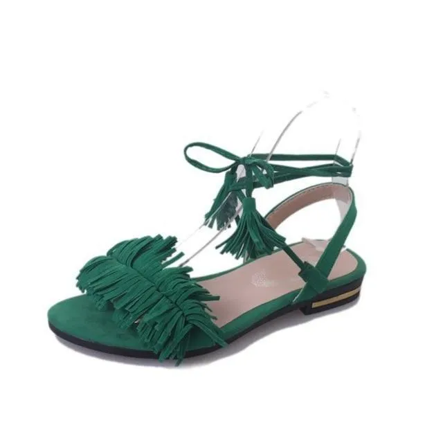 Real Fur Ankle Strap Gladiator Sandals