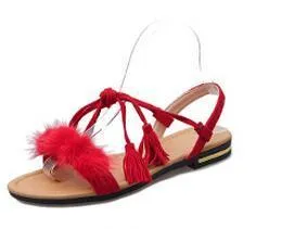 Real Fur Ankle Strap Gladiator Sandals
