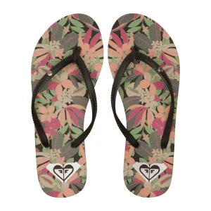 Roxy Bermuda Print Flip Flops - Black/Pink/Soft Lime