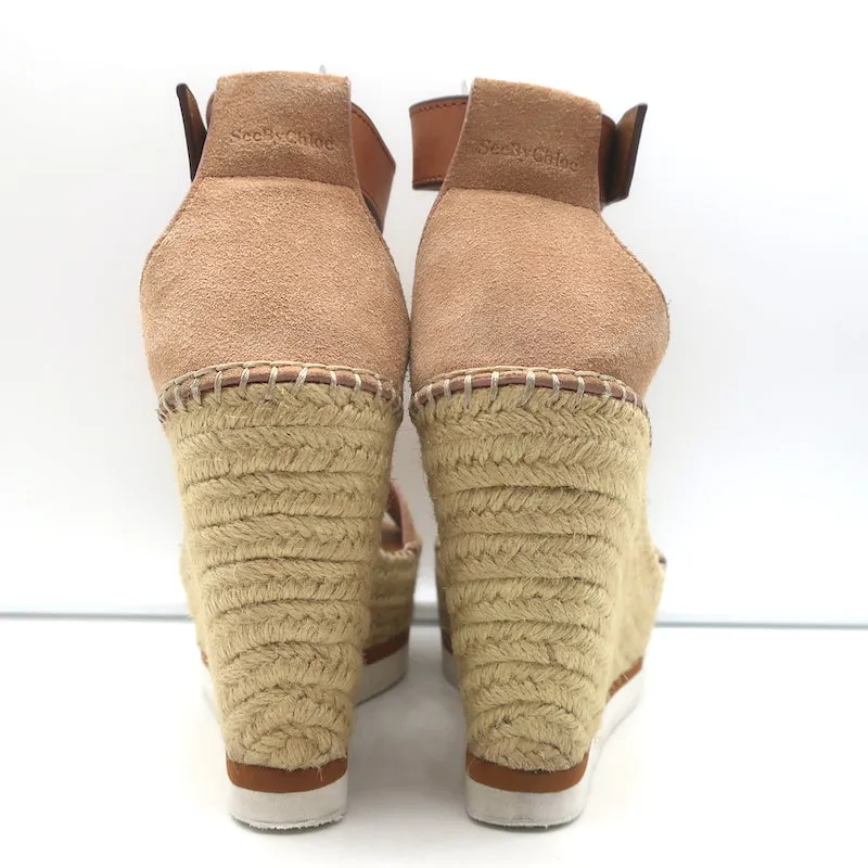 See by Chloe Glyn Platform Espadrille Wedge Sandals Beige Suede Size 37
