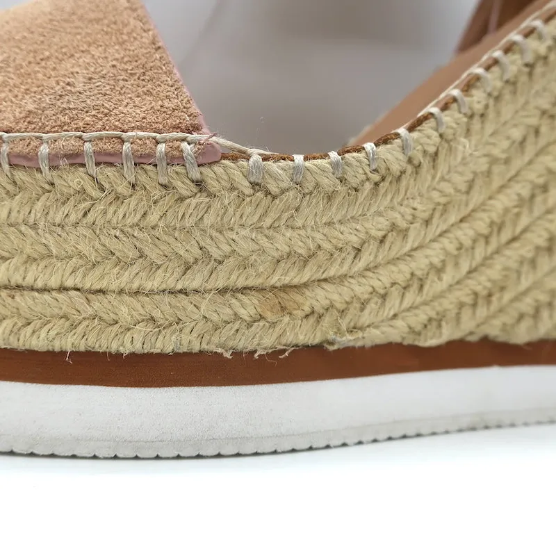 See by Chloe Glyn Platform Espadrille Wedge Sandals Beige Suede Size 37