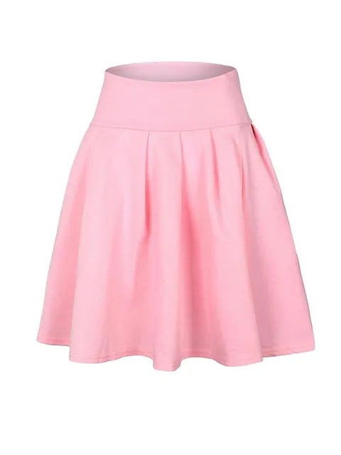 Spring Summer Short Skirts Womens Swing Tutu Skirt Bottoms Pleated Skirts Ladies Basic Solid Color Casual Mini Skater Skirt S-XL