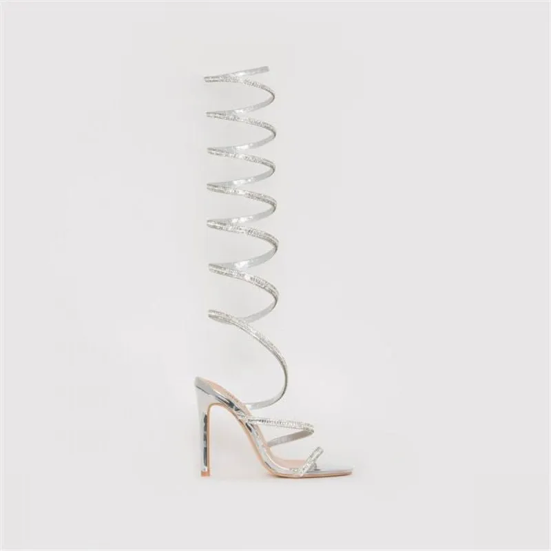 Strap Gladiator Sandals Women Crystal High Heels Party Strip Shoes