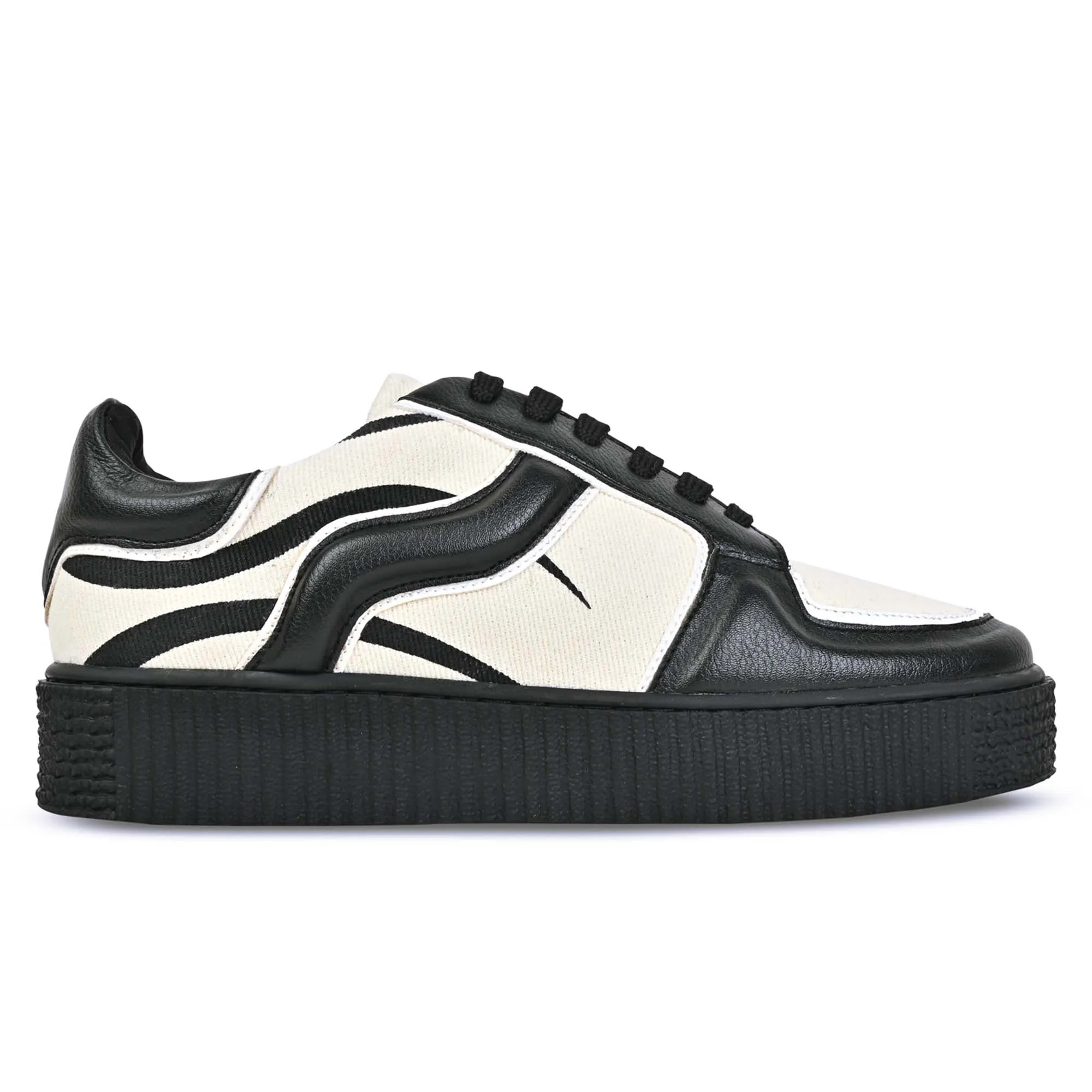 Striped Platform Sneakers - Black