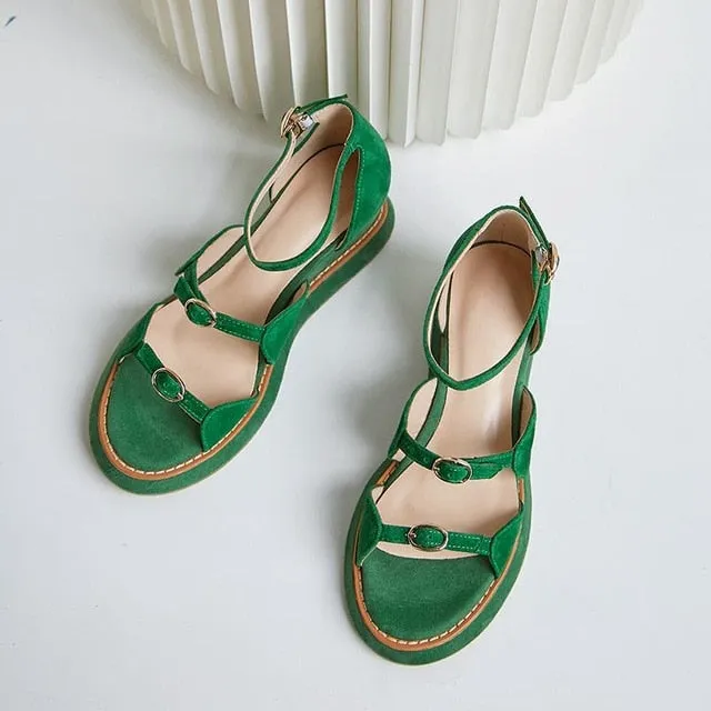superstar kid suede buckle strap peep toe high heel wedge platform women sandals elegant cover heel office lady summer shoes