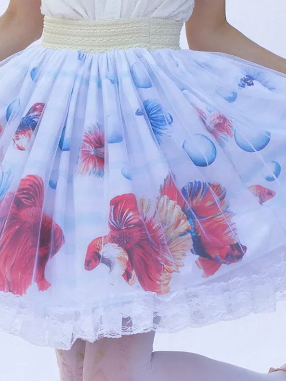 Sweet Lolita SK Floral Print As Image Ruffles Lolita Skirts