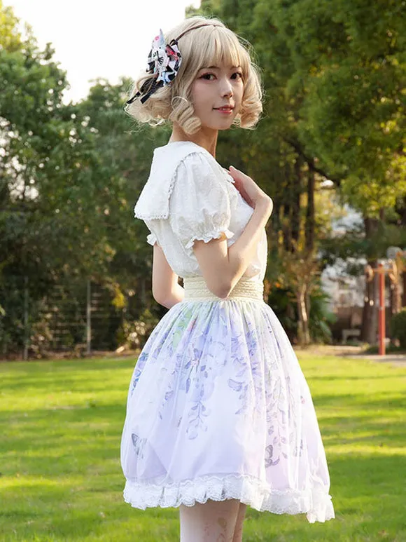 Sweet Lolita SK Floral Print As Image Ruffles Lolita Skirts