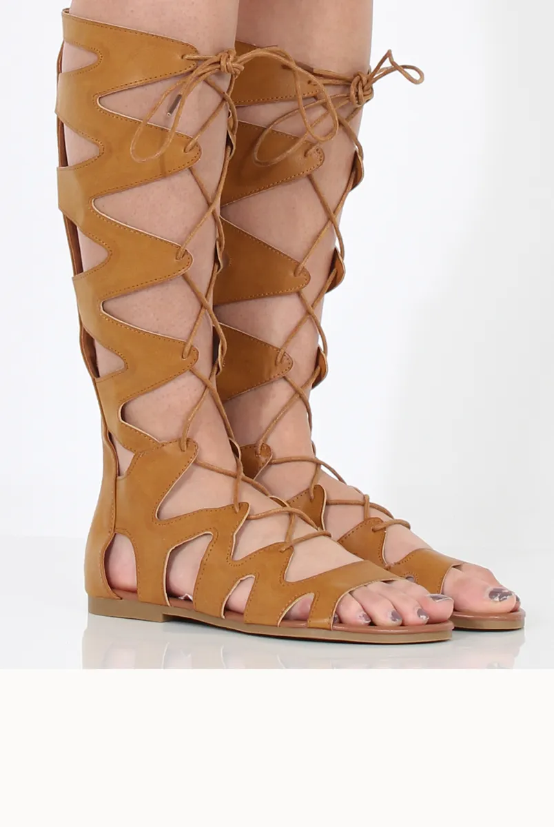 Tan Gladiator Tie Up Sandals - Fergie