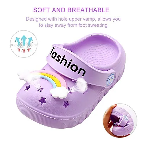Toddler Little Kids Unicorn Sandals Non-Slip Slide Summer Slippers (Purple)