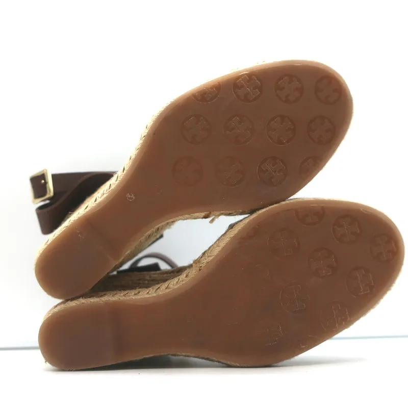 Tory Burch Frog Print Canvas Platform Espadrille Wedge Sandals Size 10
