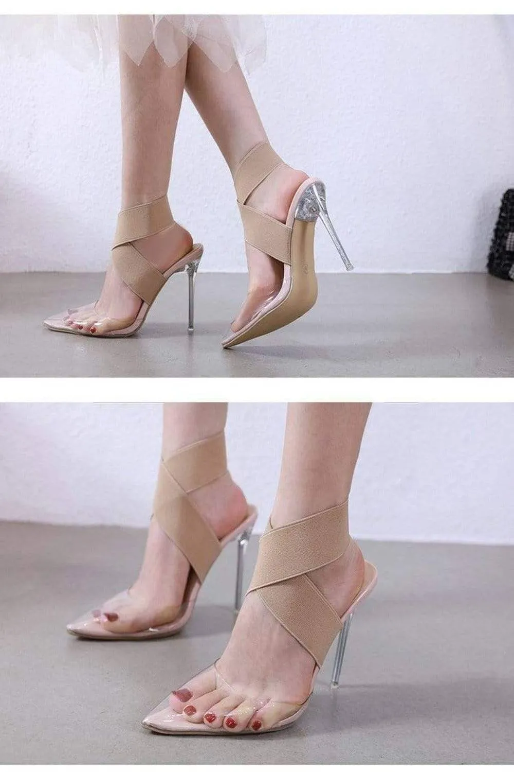 Transparent Heel Ankle Strap High Heel Sandals