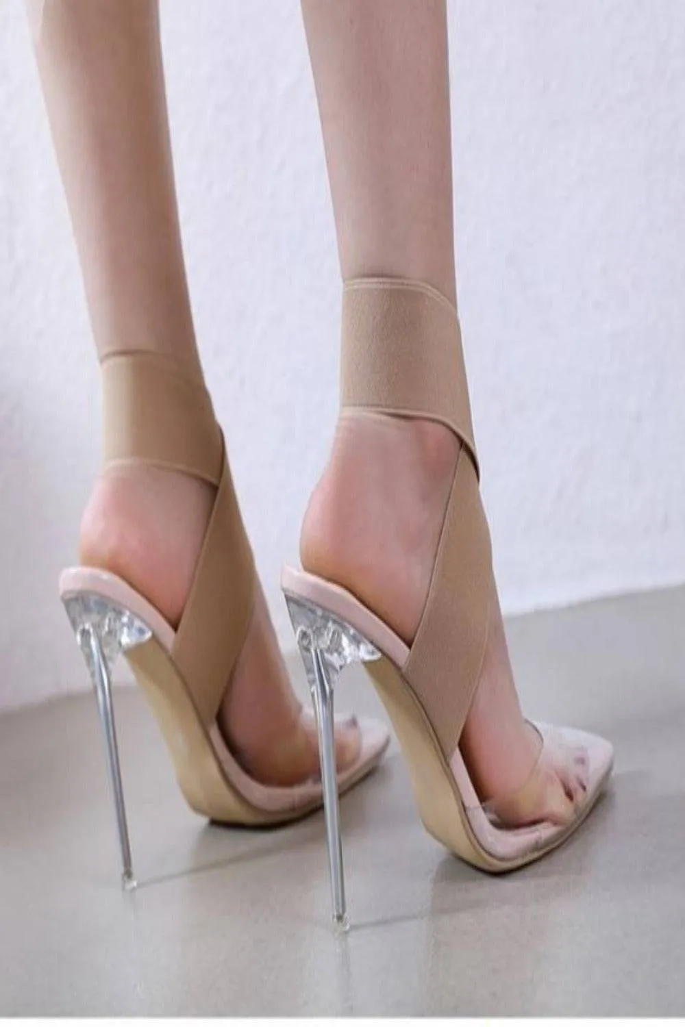 Transparent Heel Ankle Strap High Heel Sandals