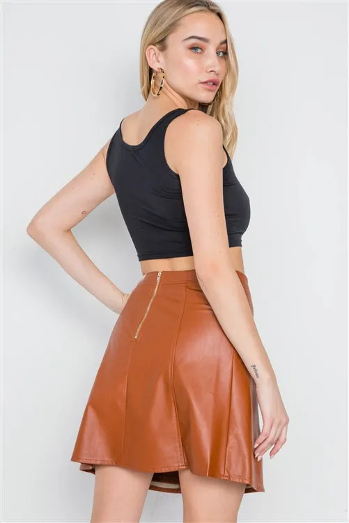 Vegan Leather A-Line Mini Skirt | Camel
