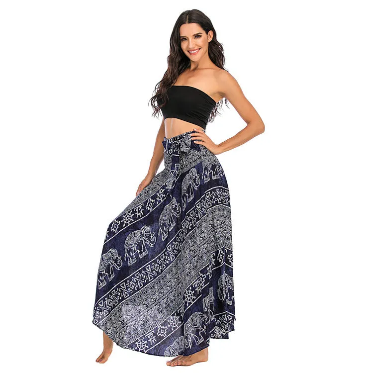 Women Rayon Skirt - Elephants Printed Halter Skirt Beach Vacation Skirt