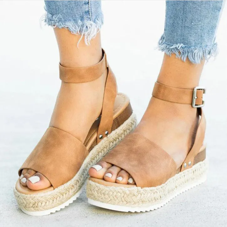 Women's Adjustable Buckle Up Platform Espadrille Sandals