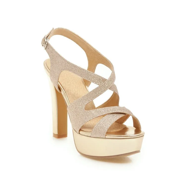 Women's Bling Bling Hollow Out Chunky Heel High Heels Platform Sandals