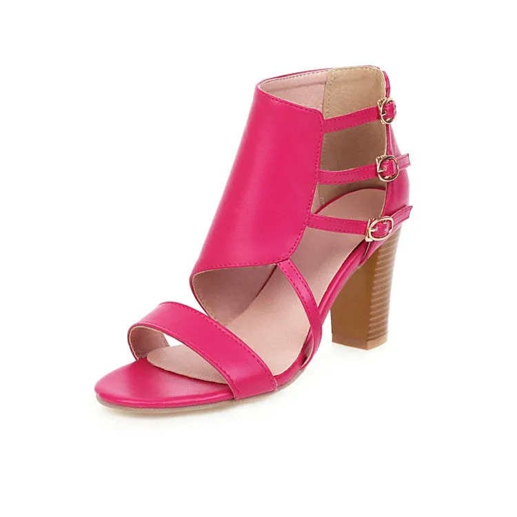 Women's Open Toe Buckle Straps Block Chunky Heel Gladiator Sandals