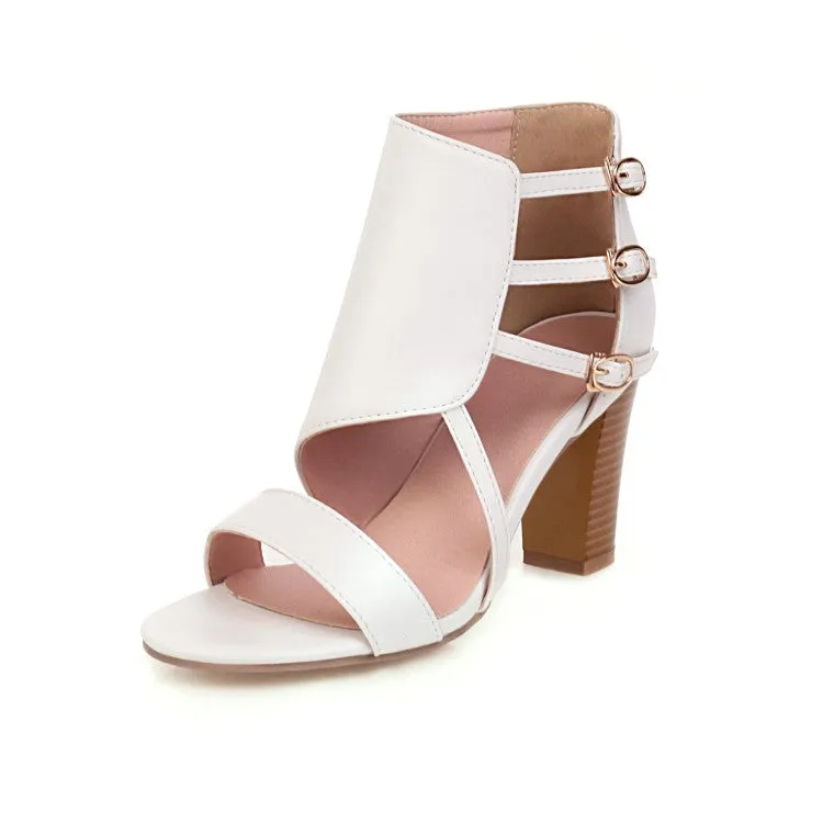 Women's Open Toe Buckle Straps Block Chunky Heel Gladiator Sandals