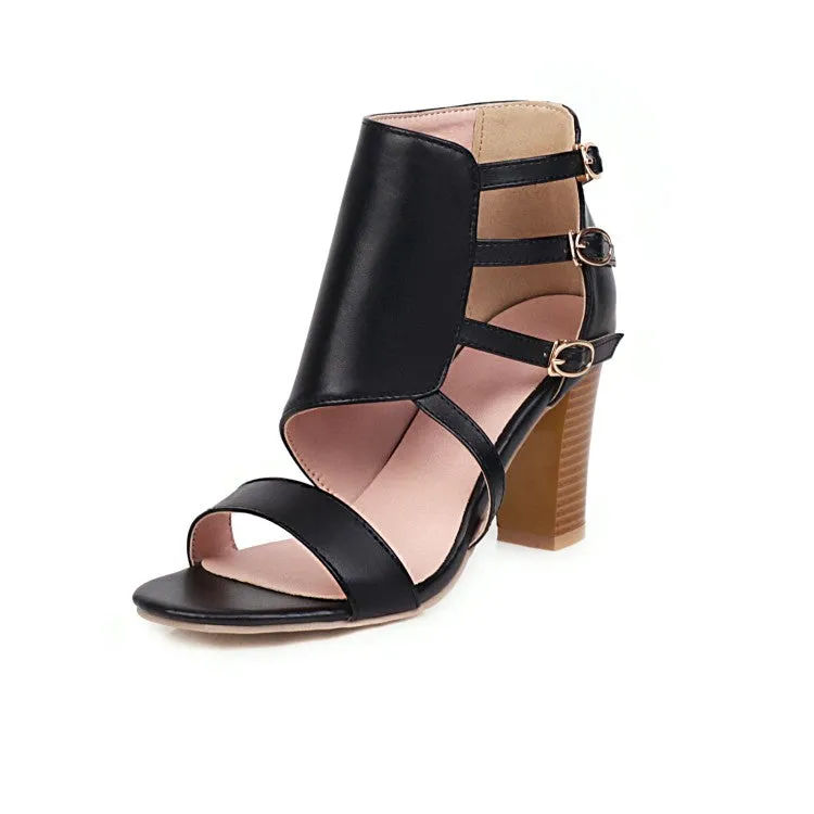 Women's Open Toe Buckle Straps Block Chunky Heel Gladiator Sandals