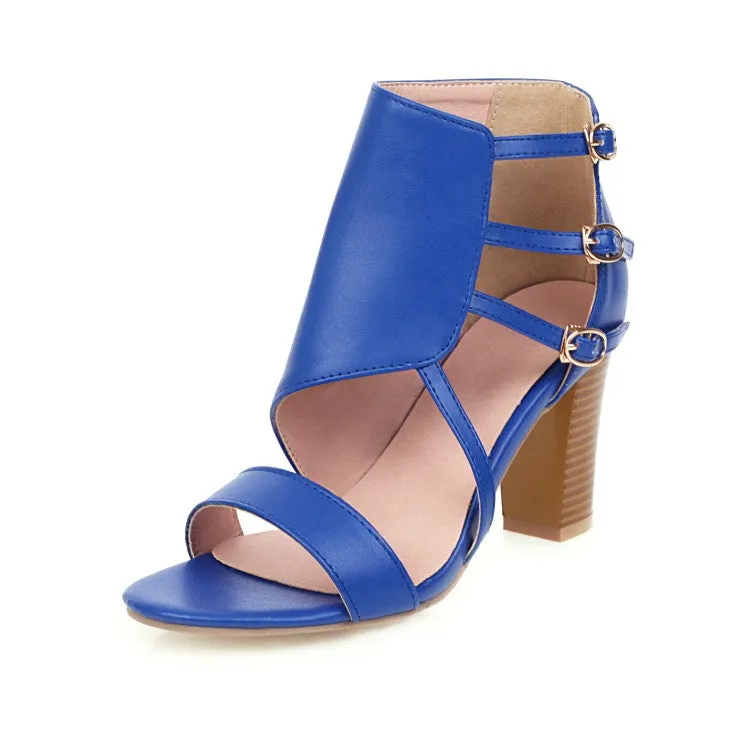 Women's Open Toe Buckle Straps Block Chunky Heel Gladiator Sandals