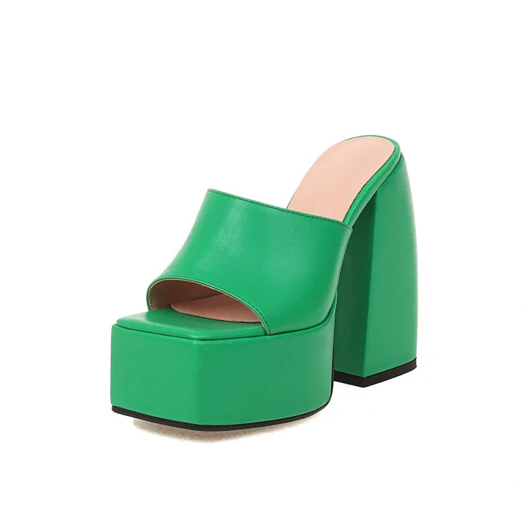 Women's Solid Color Square Toe Chunky Heel High Heels Platform Sandals